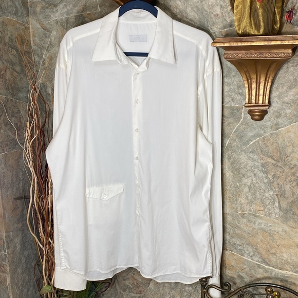 Prada made in Italy 🇮🇹 men’s cream button collar long sleeve shirt44/ 17 1/2 - Picture 1 of 10